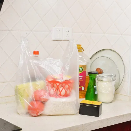 Miniatura 6 de Bolsas para camisetas de plástico con asas para mercancía y supermercado, bolsas de plástico para negocio, 12 x 20 pulgadas (blanco, 100 unidades)