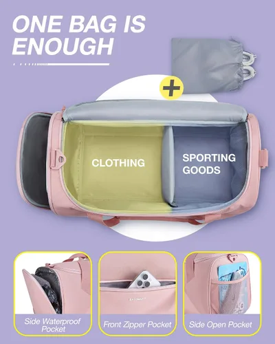 Miniatura 4 de BAGSMART - Bolsa de gimnasio para hombres y mujeres, bolsa de viaje deportiva con compartimento para zapatos y bolsillo húmedo, bolsa de lona