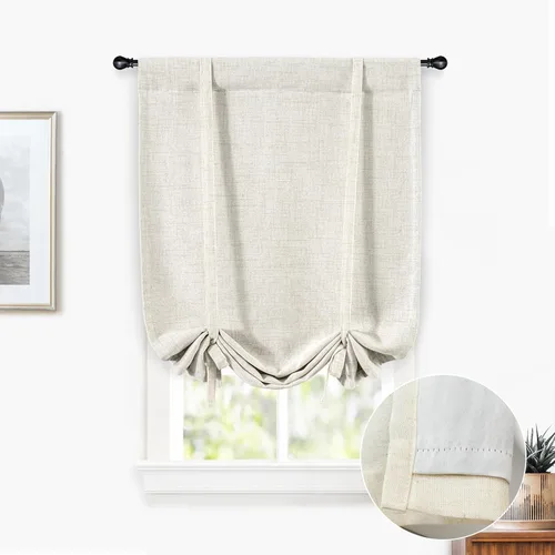 Miniatura 46 de DriftAway - Cortinas de Lino con Doble Capa, Blackout, de Atar, con Aislaje Térmico, Totalmente Forradas, Estilo Globo Romano, para Baño, con Lino