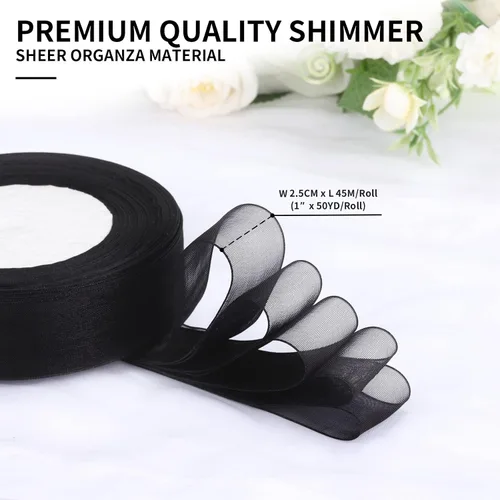 Miniatura 2 de molshine Cinta de organza transparente brillante de 50 yardas x 1 pulgada, cintas de tela de gasa para ramos de guirnaldas, lazo, boda, envoltura