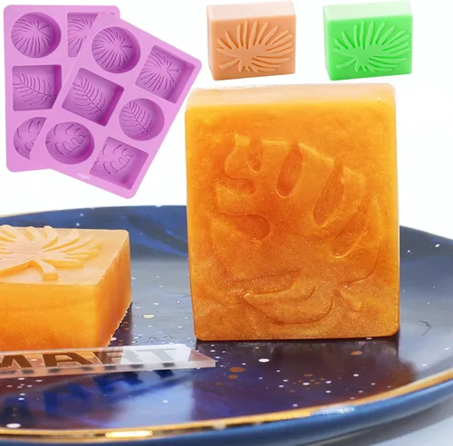 Miniatura 5 de Paquete de 2 moldes de silicona para jabón, diseños de hojas tropicales y estilo hawaiano para hacer jabón hecho a mano, moldes de silicona Jabón