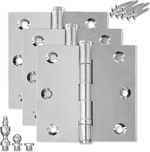 Miniatura 16 de Bisagra de puerta de latón macizo, rodamiento de bolas pulido de 3.5 x 3.5 pulgadas con puntas decorativas de rosca incluidas, juego de 2 bisagras