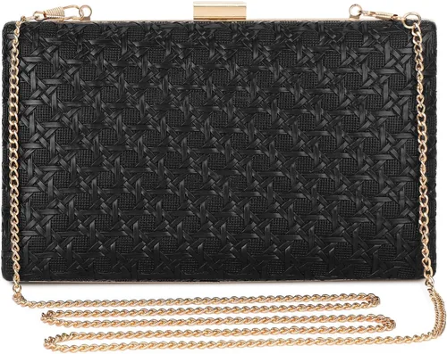 Bolsos de mano de noche para mujer, bolso de noche formal tejido de piel sintética, bolso cruzado de hombro trenzado para fiesta de boda