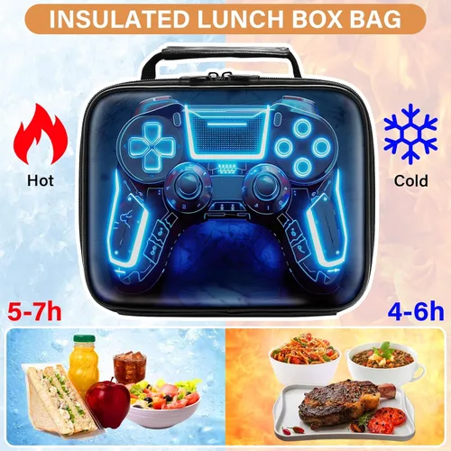 Miniatura 3 de Lonchera de cuero para niños, lonchera de cuero para niños, regalos para jugadores, lonchera aislada para videojuegos, lonchera portátil