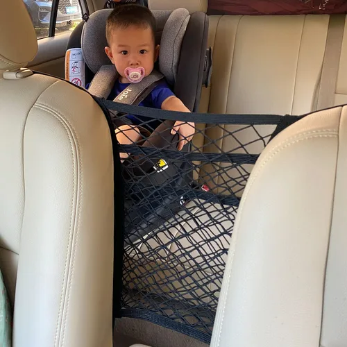 Miniatura 2 de Organizador de malla de 3 capas para automóvil, bolsa de red para respaldo de asiento, barrera de asiento trasero para mascotas y niños, soporte