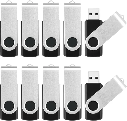 Paquete de 10 unidades de memoria USB 2.0 a granel con cordones, memorias de fotos de memoria giratoria para almacenamiento de datos y copia de