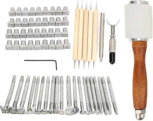 Miniatura 4 de Leather Sculpture Stamping Tools Kit, Professional Leather Working Tools, 21 Patterns with English Letters and Numbers, DIY Leather Craft Set for