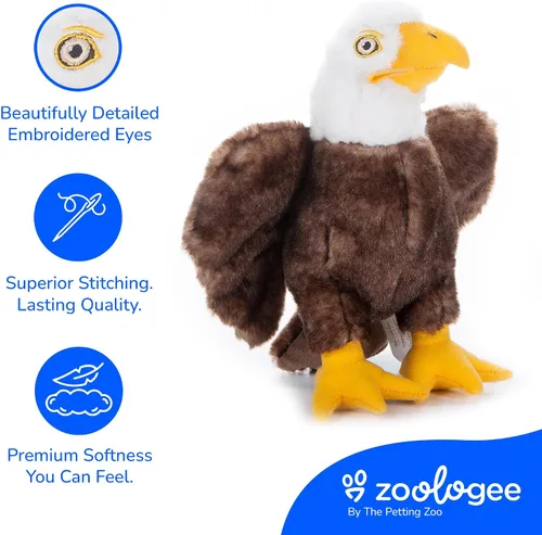 Miniatura 5 de The Petting Zoo Peluche de águila calva, regalos para niños, animales de vida silvestre Earth Keeperz, juguete de peluche de águila calva marrón