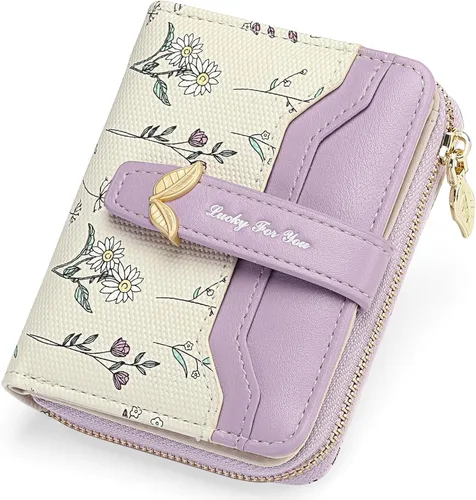 Miniatura 7 de GAEKEAO - Billetera pequeña para mujer con bloqueo RFID, de cuero vegano, plegable, con estampado floral, monedero con bolsillo con cremallera