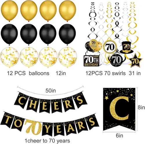 Miniatura 5 de Zonon Decoraciones de mesa para fiesta de cumpleaños número 70 para hombres y mujeres, 35 piezas de regalo a 70 años, mantel de pancarta de globos