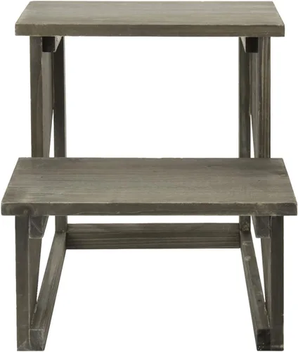 Miniatura 4 de MyGift Estante de 2 niveles de madera rústica gris oscuro para plantas de escritorio, soporte de maceta estilo granja, organizador de exhibición