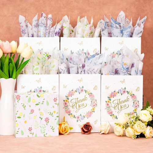 Miniatura 3 de Larcenciel 60 hojas de papel de seda floral vintage, papel de seda de arte de flores silvestres para bolsas de regalo y embalaje, suministros