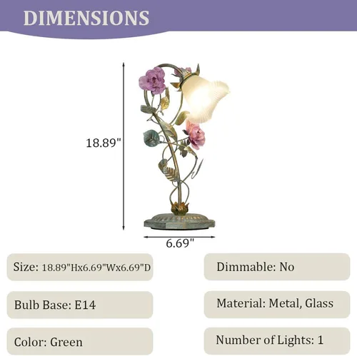 Miniatura 3 de Meefad Lámpara de mesa floral, elegantes lámparas de mesita de noche con pantalla de cristal, luz nocturna para niñas para escritorio pequeño