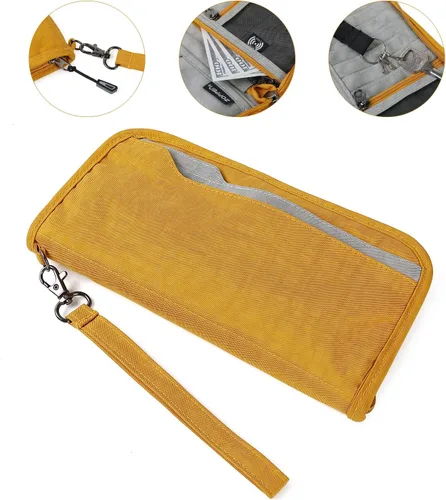 Miniatura 6 de ZOPPEN Cartera de viaje RFID y organizador de documentos con cremallera con correa de muñeca extraíble, Cartera RFID
