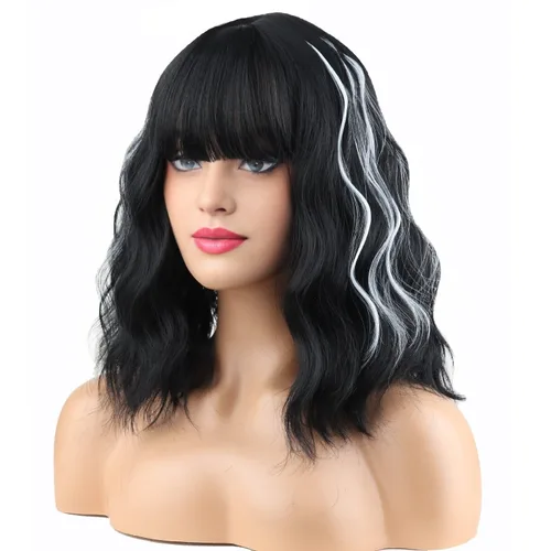 Miniatura 15 de BERON 14 Inches Ash Blonde Wig with Bangs Short Curly Wig Short Ash Blonde Bob Synthetic Wigs for Women Daily Halloween Party or Cosplay Hairnet