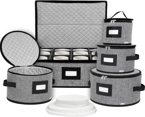Miniatura 17 de homyfort Contenedores de Almacenamiento de Porcelana - Almacenamiento de Platos de Cena con Tapa, Asas, Protectores de Vajilla de Carcasa Dura