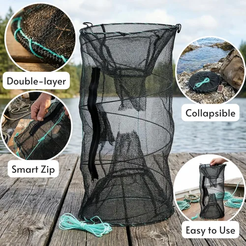 Miniatura 5 de ZENFUN 2 trampas para cebo de pesca, trampas para cangrejos, trampas para cangrejos, trampa para cangrejos, red plegable, accesorios de pesca
