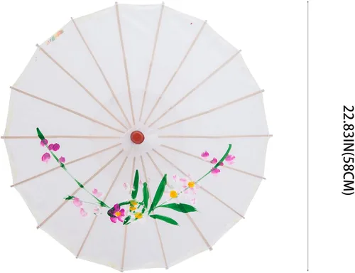 Miniatura 4 de Sombrilla japonesa china de 22" para niños, para bodas, fotografía, disfraces, cosplay, decoración y otros eventos Blanco