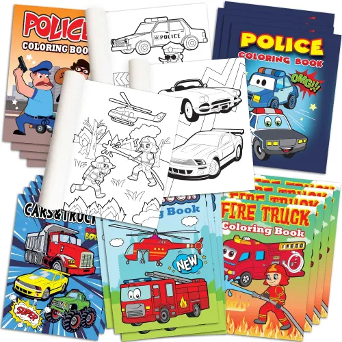 ArtCreativity Libros para colorear de policía y bomberos para niños, juego de 20 cuadernos de colores pequeños de 5 x 7 pulgadas en varios diseños,