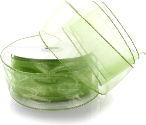 Miniatura 19 de Cinta de organza transparente con alambre de 2.5 pulgadas, color plateado de 10 yardas