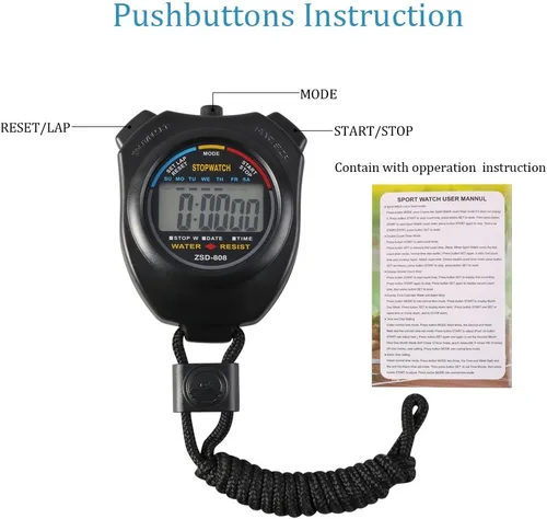 Miniatura 3 de Vicloon Cronómetro deportivo digital con silbato de acero inoxidable, pantalla LCD grande adecuada para fútbol, baloncesto, correr, natación, Negro