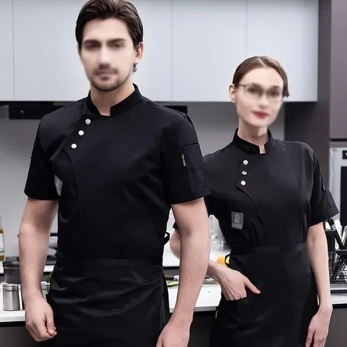 Miniatura 2 de Abrigo de chef unisex con bolsillos, camisa uniforme, chaqueta de chef, uniforme de verano para hotel, cocina, restaurante