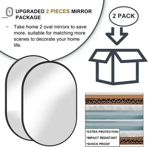 Miniatura 4 de Espejo ovalado de baño de 2 piezas, espejo de tocador de pared de cápsula, espejo de píldora de 20 x 30 pulgadas, espejo grande y moderno con marco