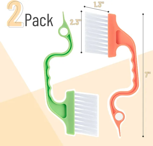 Miniatura 2 de Slick- Cepillo de limpieza de riel de ventana, paquete de 2, mango ergonómico naranja/verde, raspador integrado, multiusos, herramientas de limpieza