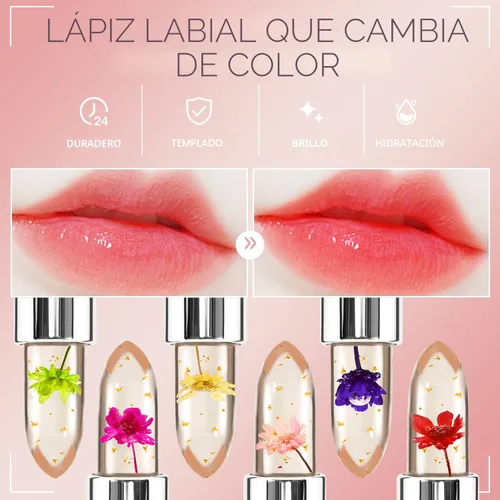 Miniatura 7 de BestLand - Set de 3 piezas/conjunto de lápiz labial de gelatina floral, bálsamo hidratante que cambia de temperatura, color mágico que cambia, 3