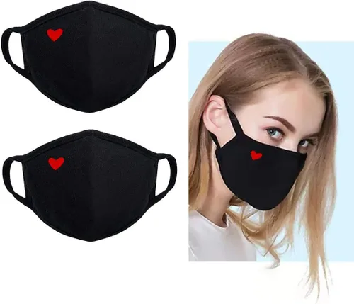 Miniatura 2 de Yiiza - Cubrebocas moderno y lindo con corazón, protección para la boca unisex, de algodón, a prueba de polvo, reutilizable, abrigador