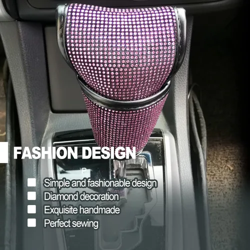Miniatura 7 de KEVWR - Funda para palanca de cambios de coche con cristales brillantes, protector de palanca de cambios con brillo de strass, accesorios de Rosa