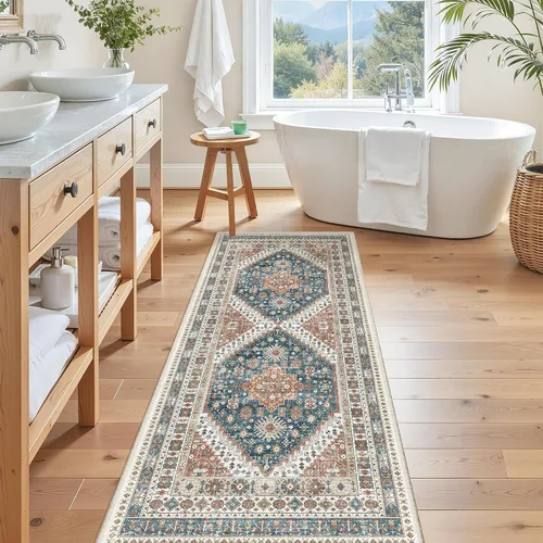 Miniatura 280 de Madane Tapete lavable de 2 x 10 pies para pasillo, cocina, recibidor, clásico, suave, antideslizante para interiores, casa de campo, baño, sala