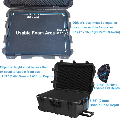 Miniatura 2 de Regetek Funda rígida impermeable, 33 x 21 x 14 pulgadas, funda para equipo con ruedas/espuma personalizable/mango retráctil para electrónica