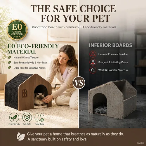 Miniatura 2 de Moderna casa de madera para gatos para interiores, cama tipo cueva cerrada de grado E0 con cojín lavable, muebles ecológicos no tóxicos
