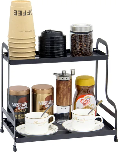 Miniatura 2 de Estante organizador de metal de 2 niveles para baño y cocina, almacenamiento de encimera resistente, organizador de cosméticos y especias debajo