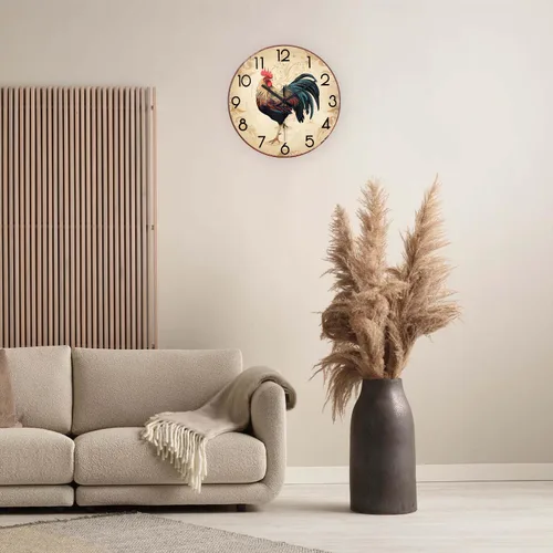 Miniatura 4 de XNM Relojes de pared de gallo marrón con batería de 14 pulgadas, relojes de cocina de granja de vidrio, relojes de pared analógicos de animales, sin