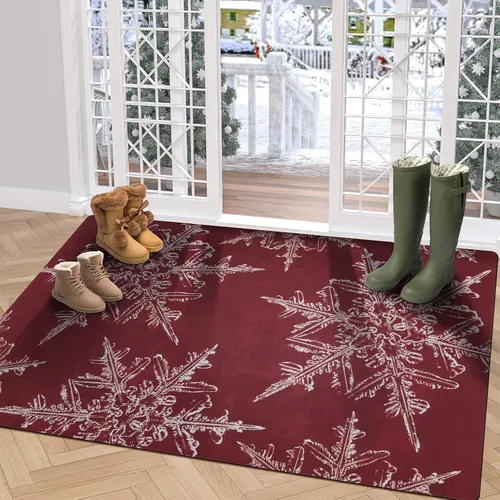 U'Artlines Tapete de Navidad para puerta delantera, 32 x 48 pulgadas, vintage, de invierno, resistente a la suciedad, tapete de goma antideslizante