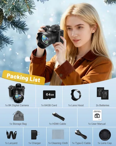 Miniatura 8 de Cámaras digitales 8K de 88 megapíxeles para fotografía, cámara WiFi de videoblogs de 8K para YouTube con enfoque automático y pantalla táctil