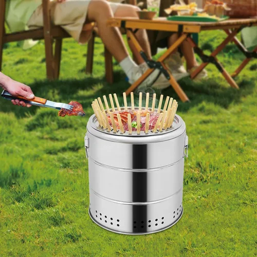 Miniatura 7 de Parrilla de carbón portátil grande, parrilla de barril de carbón de 360°, parrilla de barbacoa de acero inoxidable al aire libre con 30 pinchos