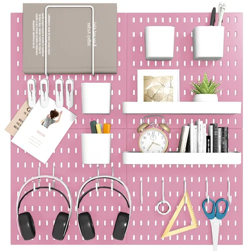 Miniatura 10 de Kit de combinación de tablero de clavijas, 4 tableros de clavijas con 20 accesorios, organizador de pared de tablero de clavijas para oficina, Blanco