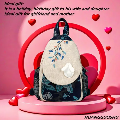 Miniatura 141 de HUANGGUOSHU Mochila de algodón tejida de algodón bohemio con bordado de lona estilo bohemio con múltiples bolsillos retro linda mochila cartera