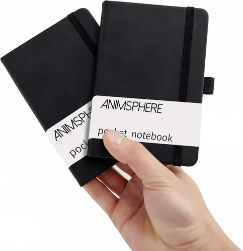 2Pack Cuaderno de Bolsillo Pequeño Cuaderno Diario 4 pulgadas x 5.7 pulgadas 200 Páginas Cubierta de Cuero Con Porta Lápiz Marcador de Páginas Negro