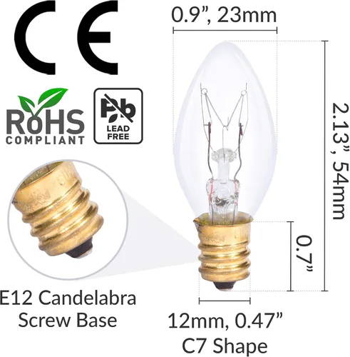 Miniatura 2 de Simba Lighting Bombilla de repuesto C7 de 4 W (paquete de 6) para luz nocturna, forma de vela transparente, 120 V, base de candelabro E12