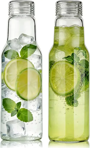 Miniatura 15 de Botellas de agua de vidrio con tapas, botellas de jugo de vidrio de 16 onzas, vasos resellables, tarros de vidrio transparente para almacenamiento