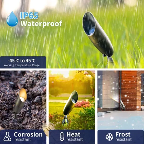 Miniatura 4 de Gardenreet Focos de paisaje de latón de bajo voltaje, luz LED para exteriores de 12 V, luces con cable IP65 impermeables, bronce antiguo