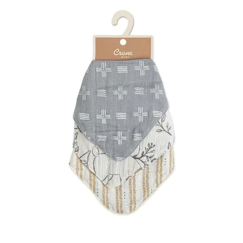 Miniatura 10 de Crane Baby Juego de baberos de muselina suave, ajustable y absorbente, estilo bandana para niños y niñas, animales del bosque, 3 piezas, 18.5 x 9