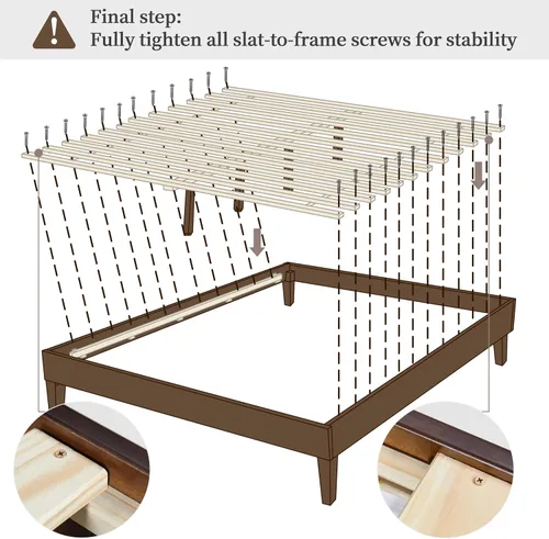 Miniatura 8 de Yaheetech Base de cama Queen con plataforma de madera maciza natural con soporte de listones de madera, espacio debajo de la cama de 7.3 pulgadas