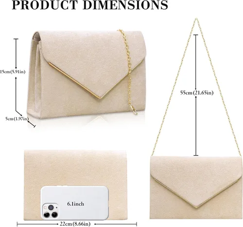 Miniatura 6 de Larcenciel Elegante bolso de mano de ante para mujer, bolso formal de noche y cadena para fiesta, boda, cóctel, baile de graduación
