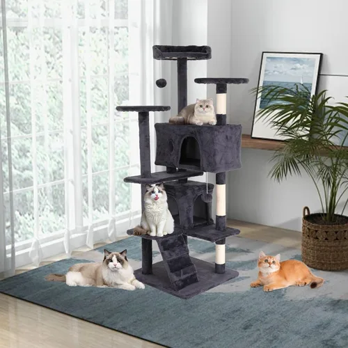 Miniatura 23 de Árbol para gatos resistente con torre de 70 pulgadas de alto, 3 perchas y 2 condominios acogedores, poste de sisal y escaleras para gatos grandes
