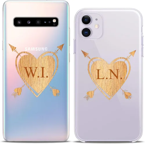 Miniatura 3 de Fundas a juego para parejas compatibles con iPhone 16 15 14 13 12 11 Pro Max Mini Xs X 6s 8 Plus 7+ Xr 10 SE 5 personalizado de madera con nombre